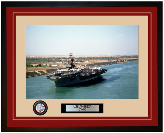 USS AMERICA CV-66 Framed Navy Ship Photo Burgundy