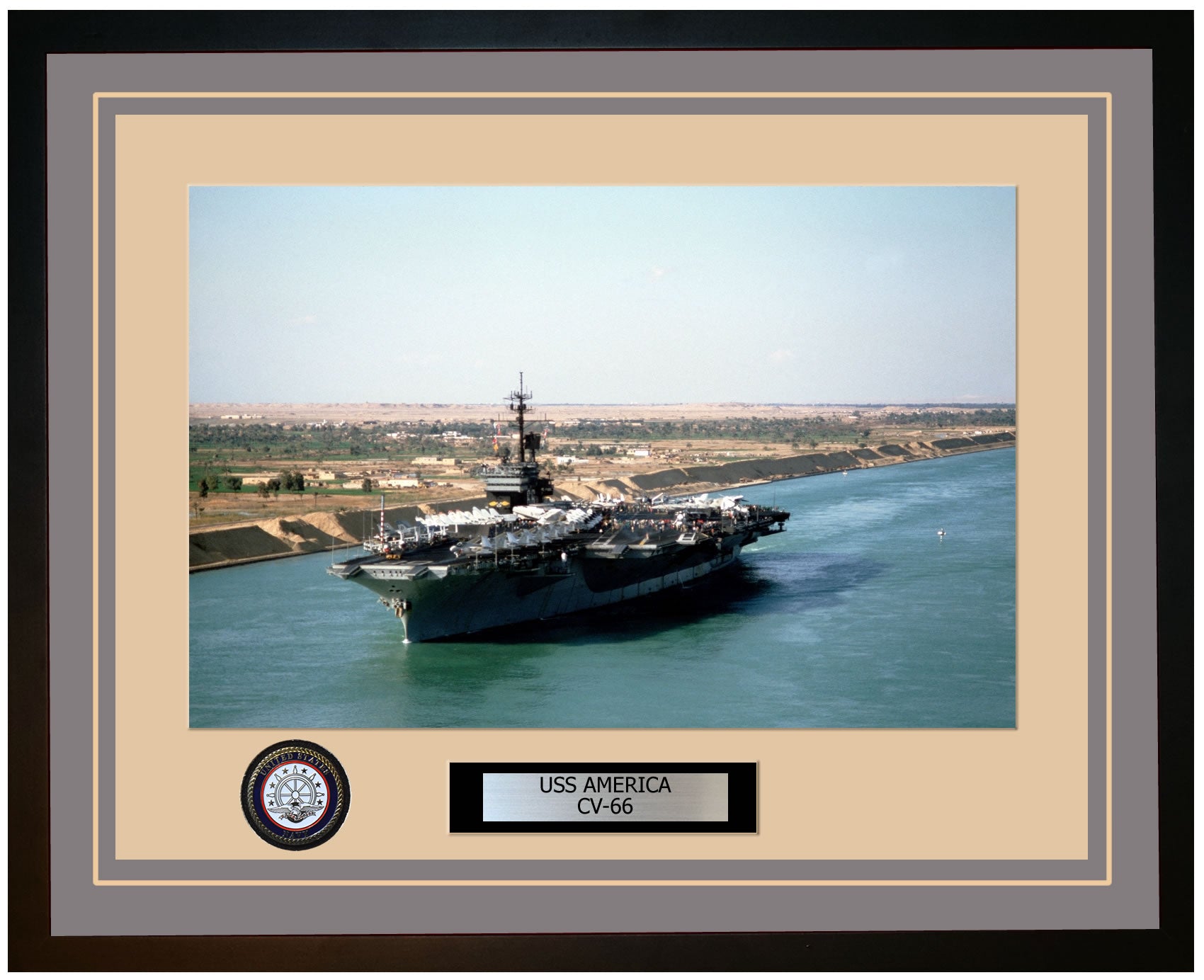 USS AMERICA CV-66 Framed Navy Ship Photo Grey
