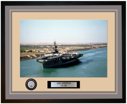 USS AMERICA CV-66 Framed Navy Ship Photo Grey