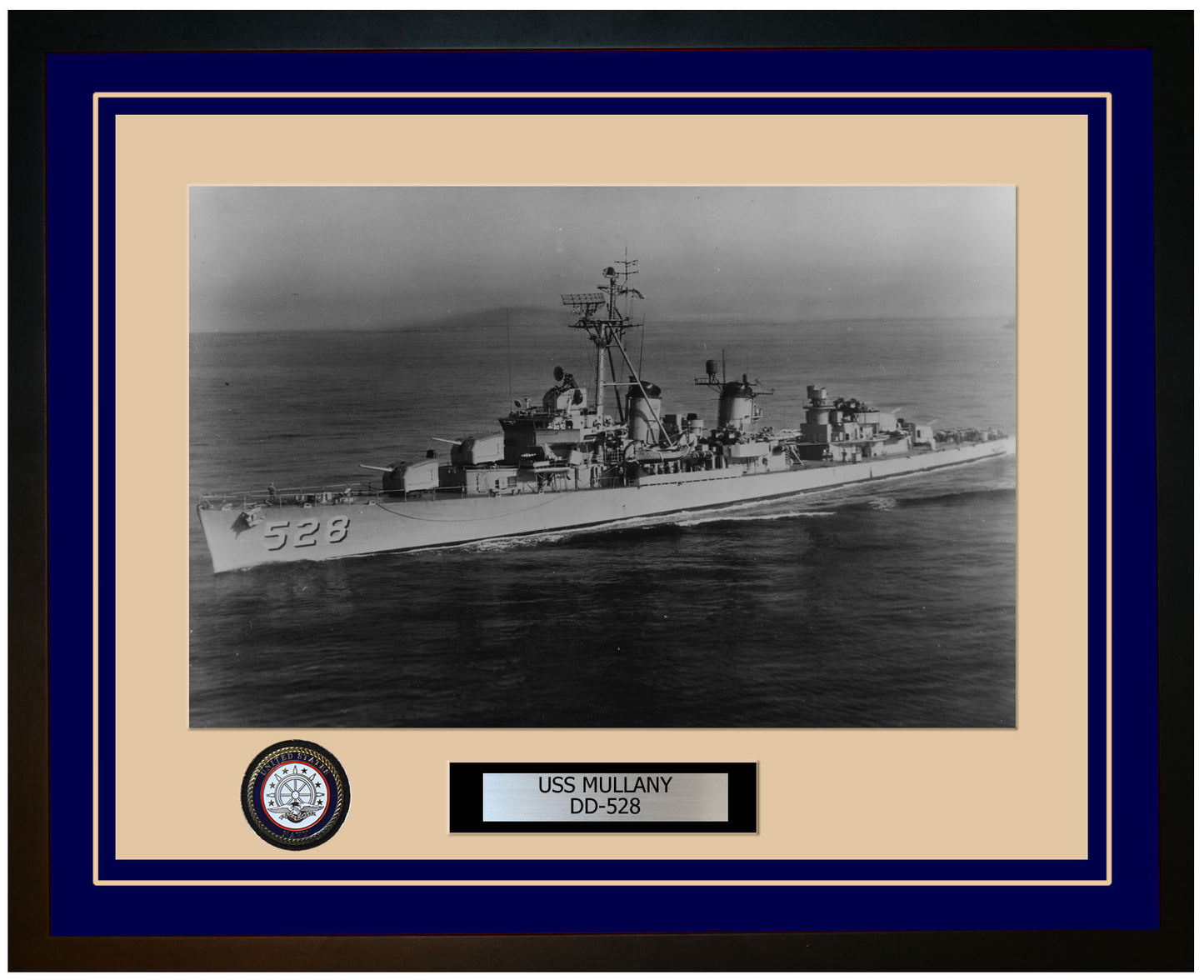 USS MULLANY DD-528 Framed Navy Ship Photo Blue