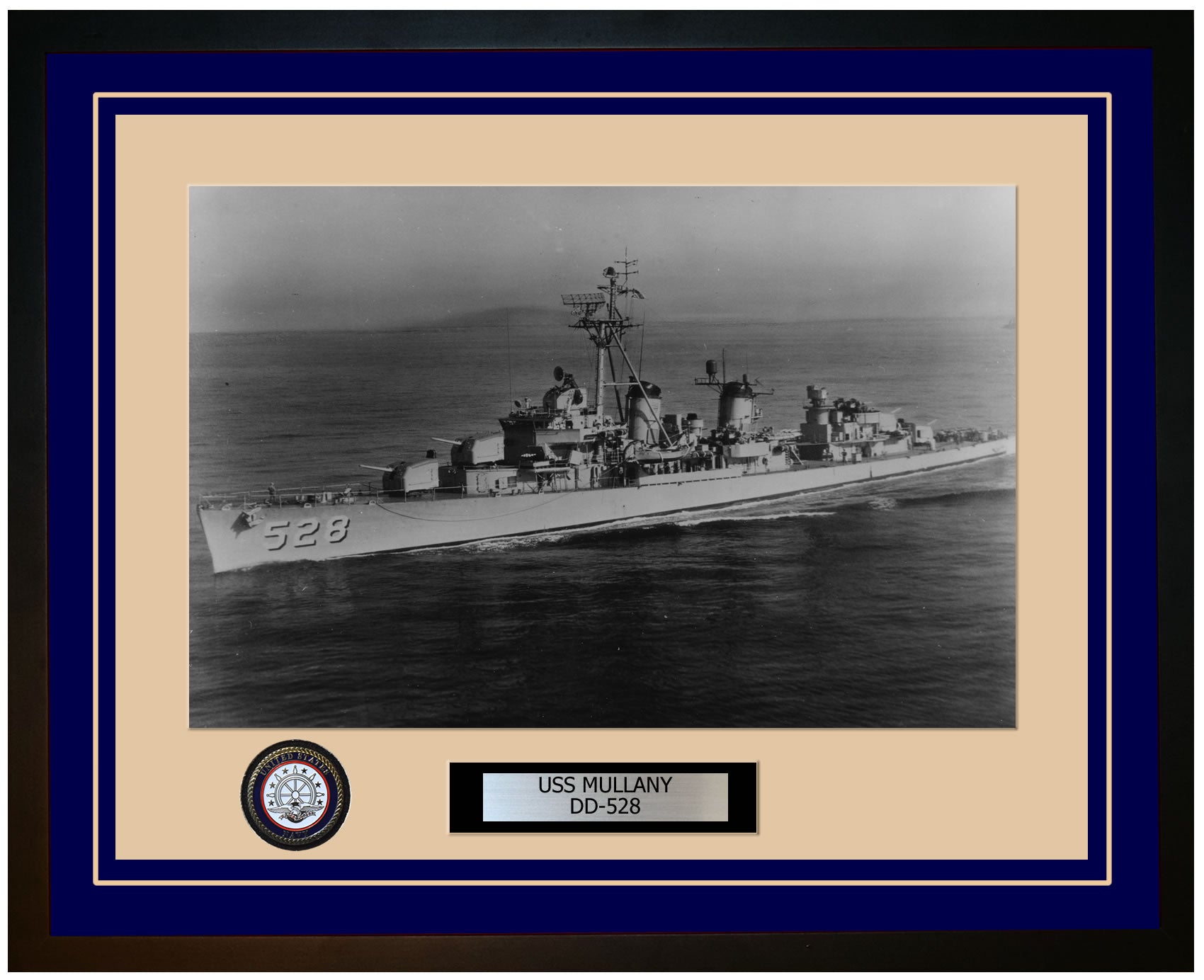 USS MULLANY DD-528 Framed Navy Ship Photo Blue