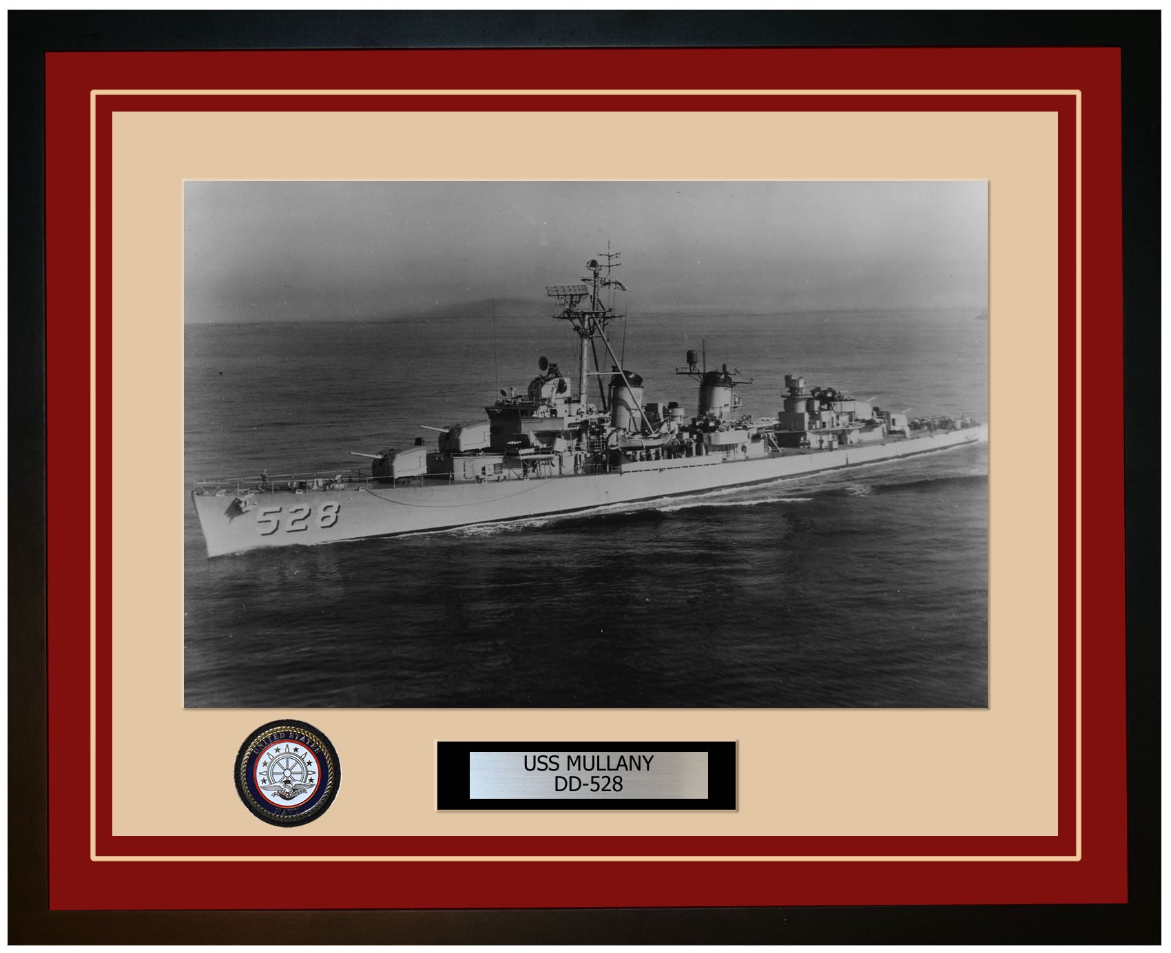 USS MULLANY DD-528 Framed Navy Ship Photo Burgundy