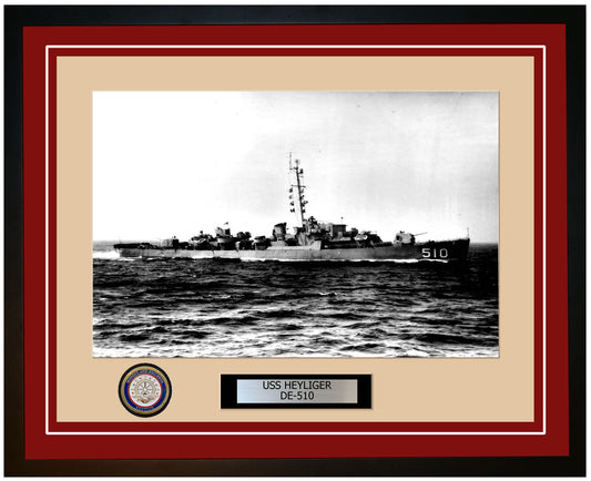 USS Heyliger DE-510 Framed Navy Ship Photo Burgundy