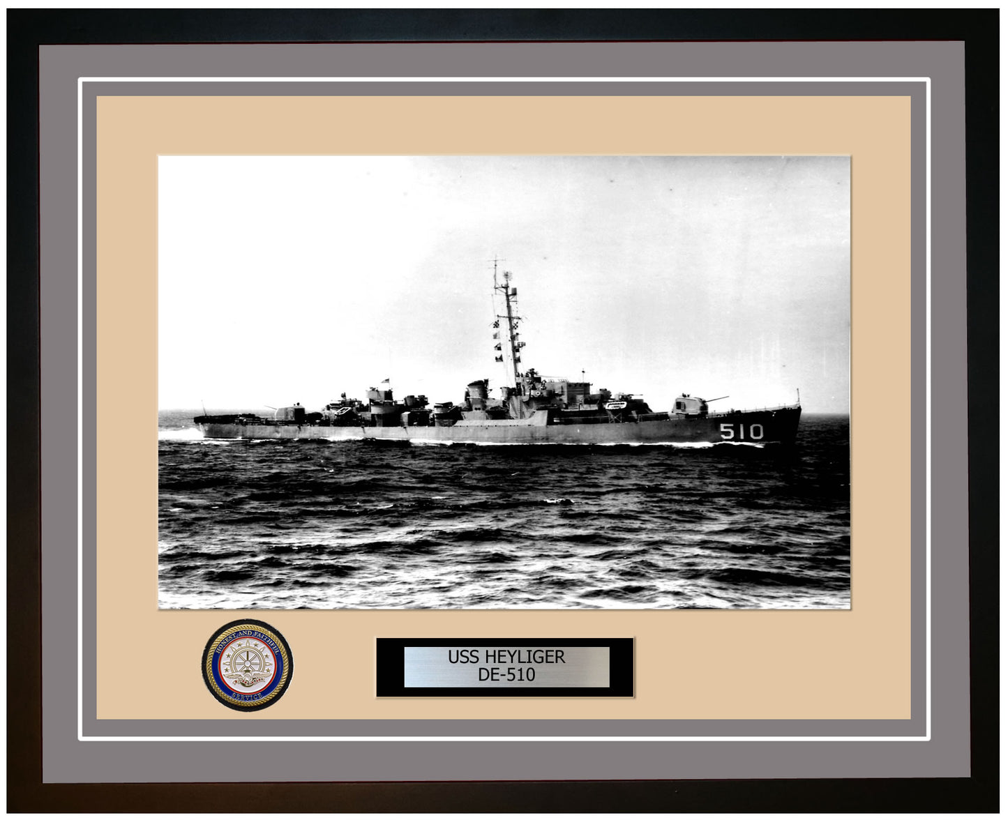 USS Heyliger DE-510 Framed Navy Ship Photo Grey