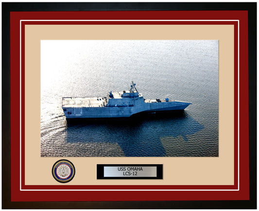 USS Omaha LCS-12 Framed Navy Ship Photo Burgundy