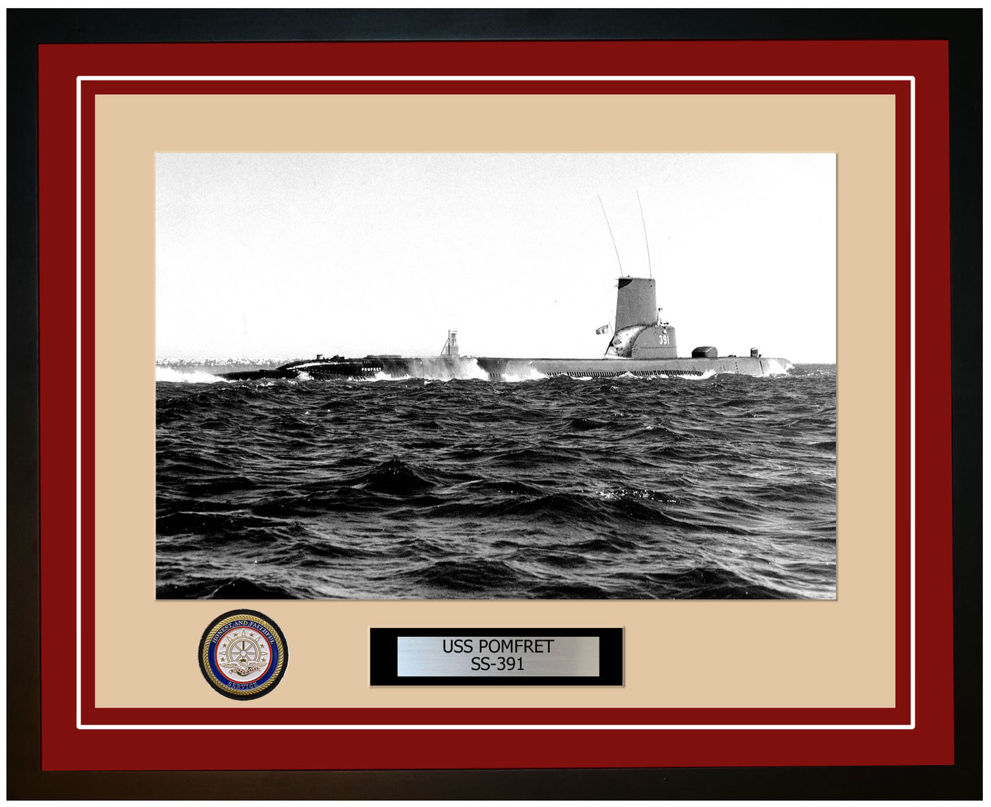 USS Pomfret SS-391 Framed Navy Ship Photo Burgundy