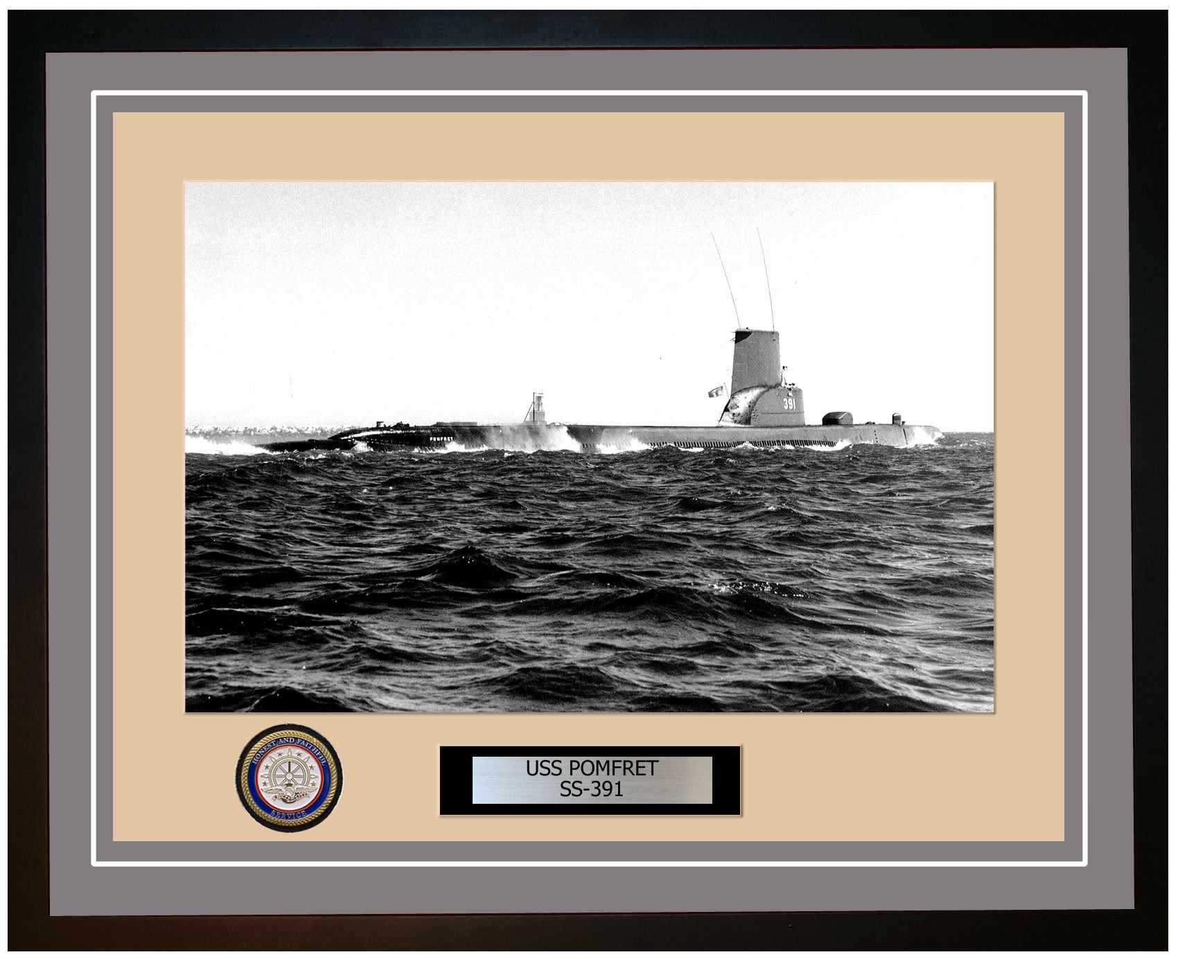 USS Pomfret SS-391 Framed Navy Ship Photo Grey