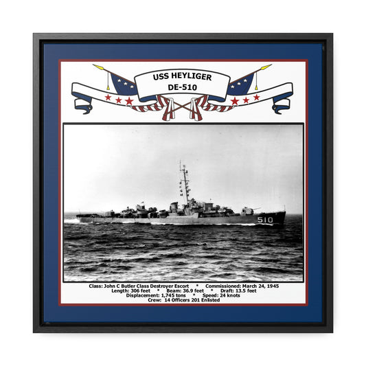 USS Heyliger DE-510 Navy Floating Frame Photo Front View