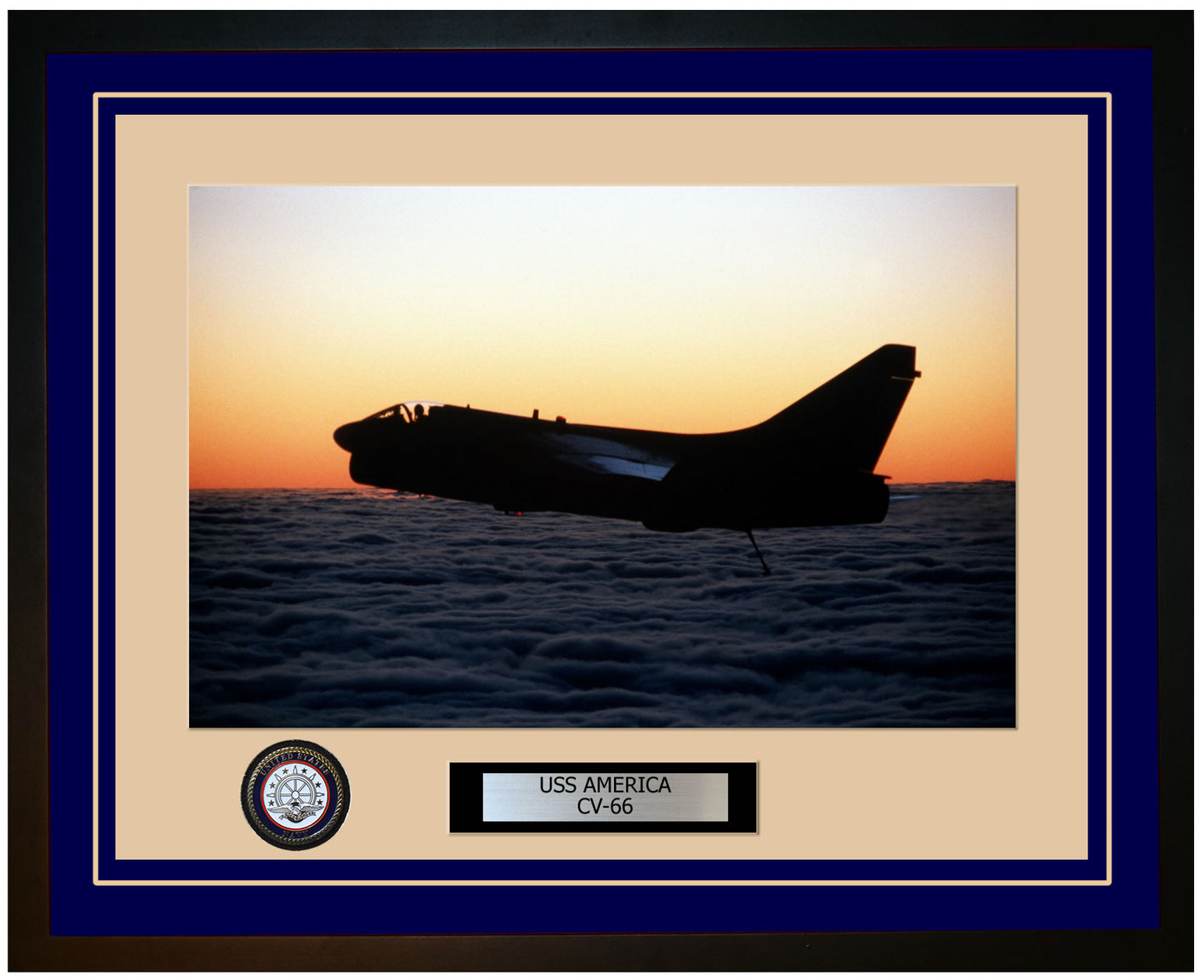 USS AMERICA CV-66 Framed Navy Ship Photo Blue