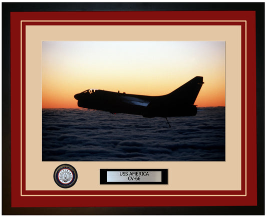 USS AMERICA CV-66 Framed Navy Ship Photo Burgundy