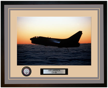 USS AMERICA CV-66 Framed Navy Ship Photo Grey