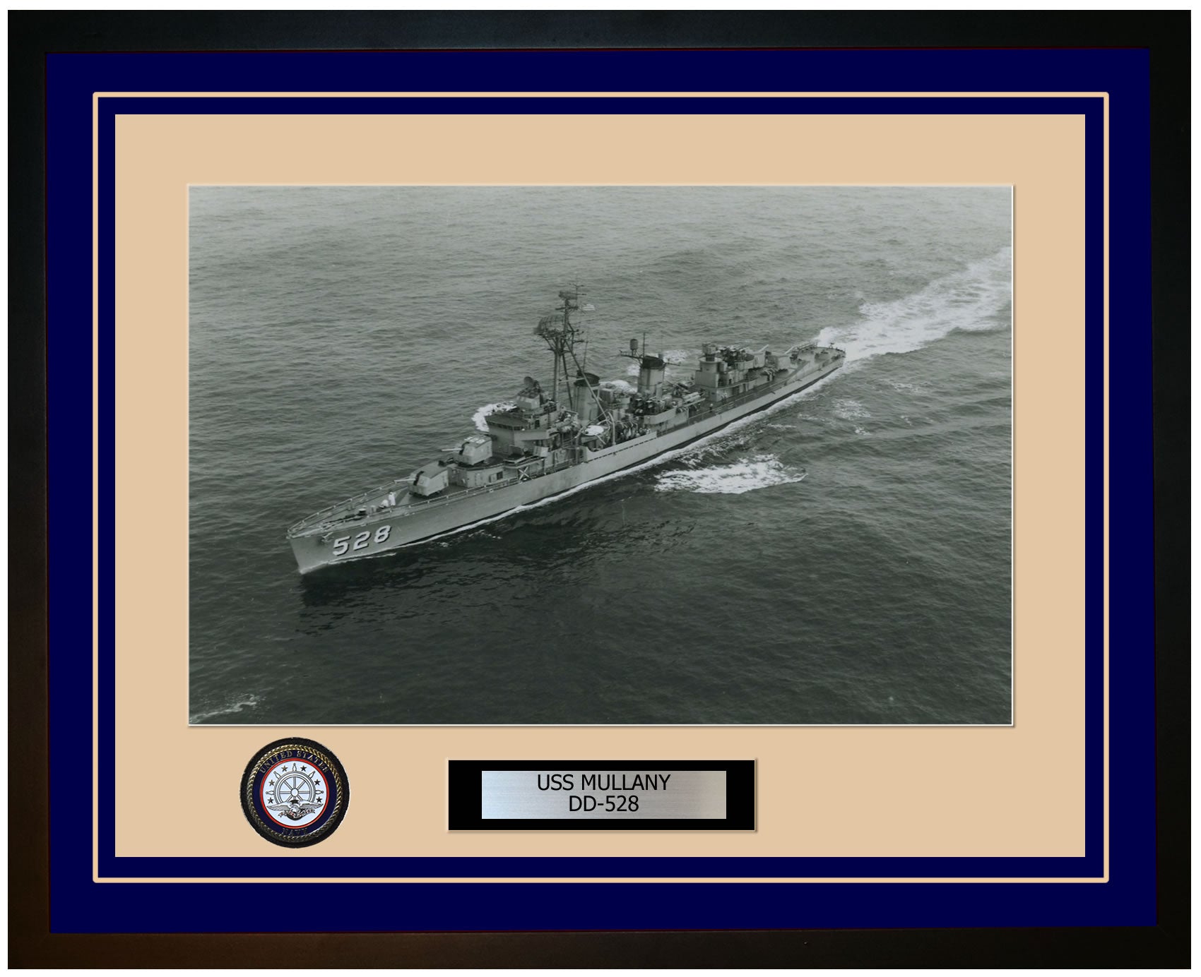 USS MULLANY DD-528 Framed Navy Ship Photo Blue
