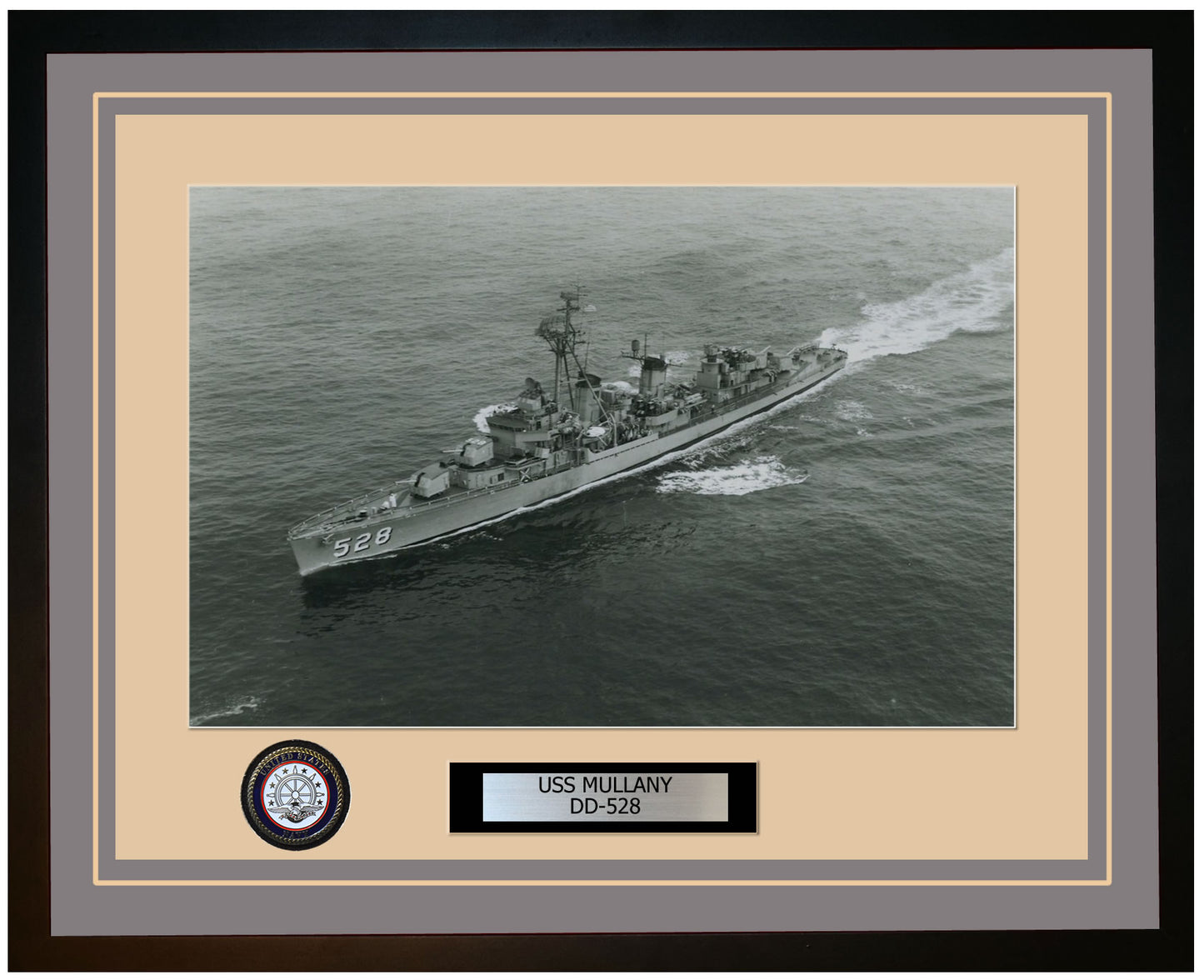 USS MULLANY DD-528 Framed Navy Ship Photo Grey