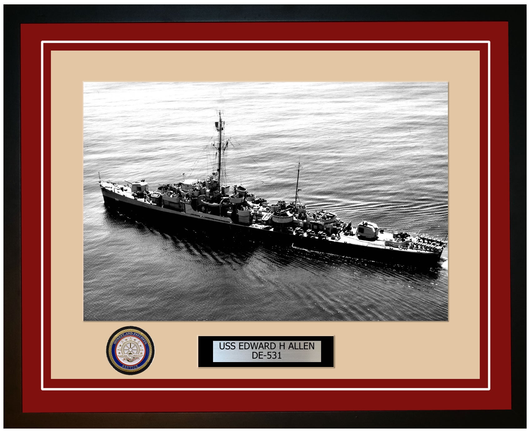 USS Edward H Allen DE-531 Framed Navy Ship Photo Burgundy