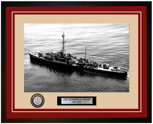 USS Edward H Allen DE-531 Framed Navy Ship Photo Burgundy