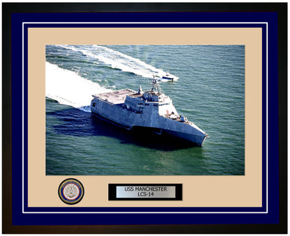 USS Manchester LCS-14 Framed Navy Ship Photo Blue