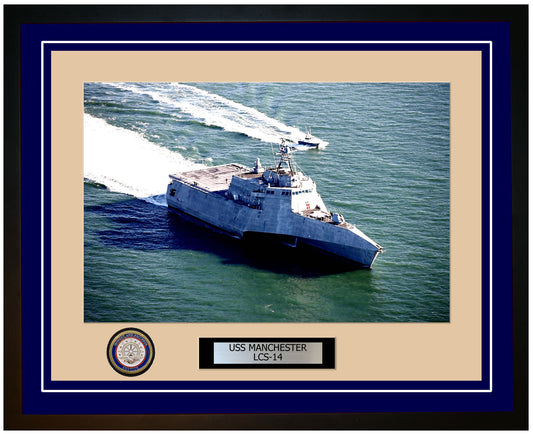 USS Manchester LCS-14 Framed Navy Ship Photo Blue