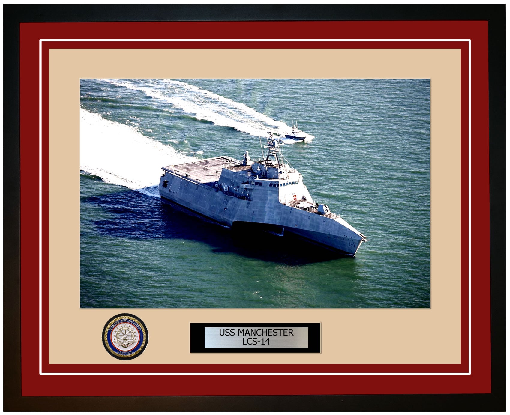 USS Manchester LCS-14 Framed Navy Ship Photo Burgundy