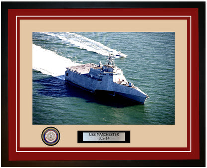USS Manchester LCS-14 Framed Navy Ship Photo Burgundy
