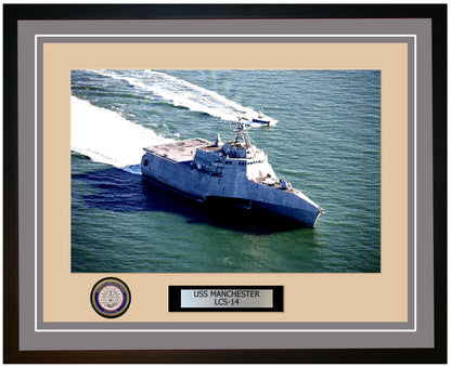 USS Manchester LCS-14 Framed Navy Ship Photo Grey