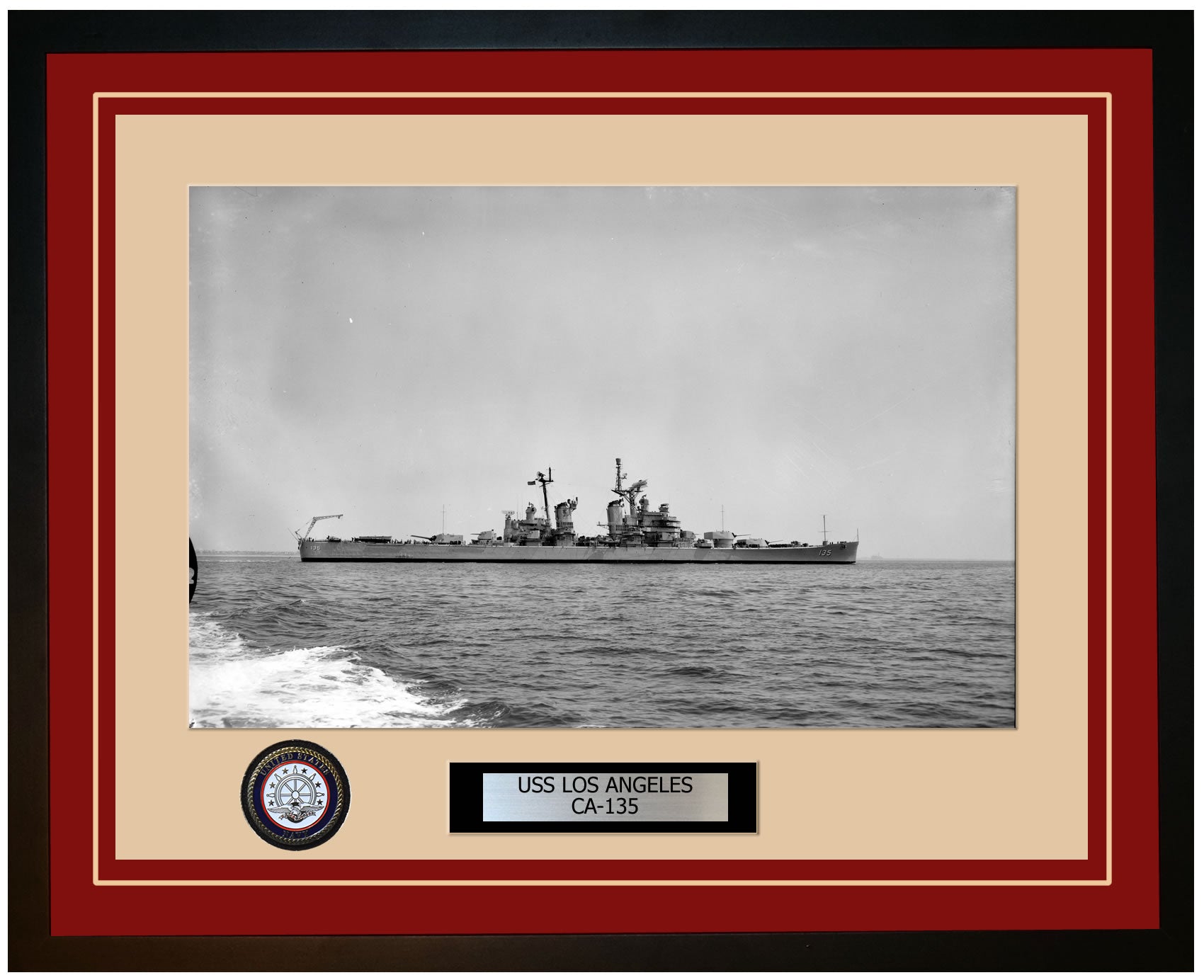 USS LOS ANGELES CA-135 Framed Navy Ship Photo Burgundy