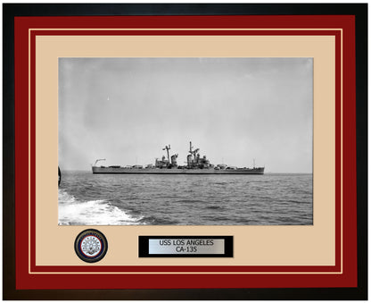 USS LOS ANGELES CA-135 Framed Navy Ship Photo Burgundy