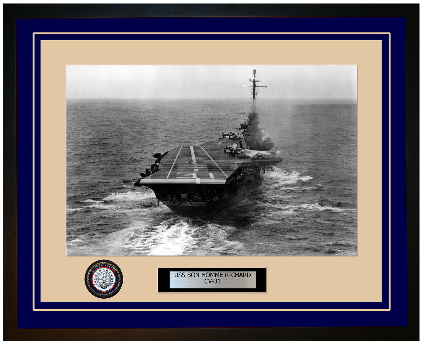 USS BON HOMME RICHARD CV-31 Framed Navy Ship Photo Blue