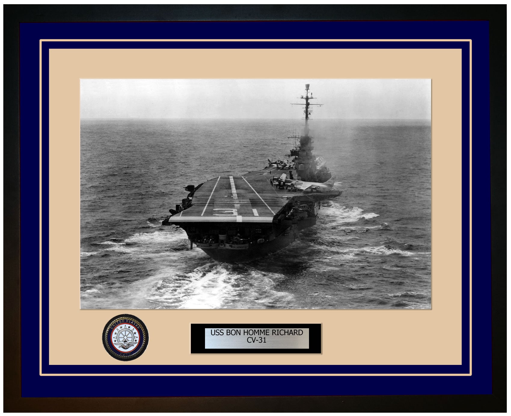 USS BON HOMME RICHARD CV-31 Framed Navy Ship Photo Blue