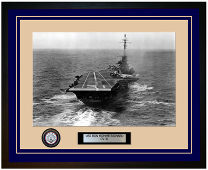 USS BON HOMME RICHARD CV-31 Framed Navy Ship Photo Blue