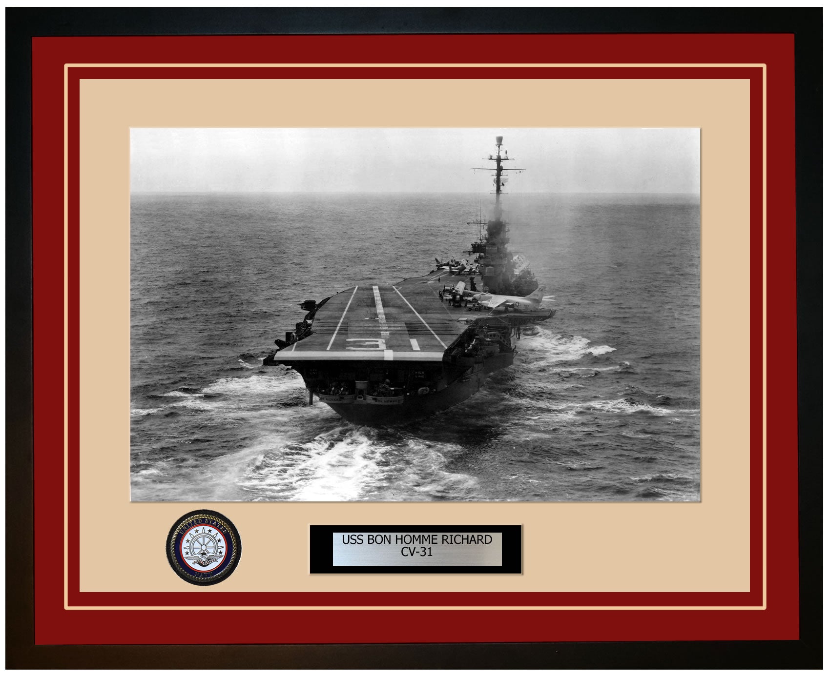 USS BON HOMME RICHARD CV-31 Framed Navy Ship Photo Burgundy