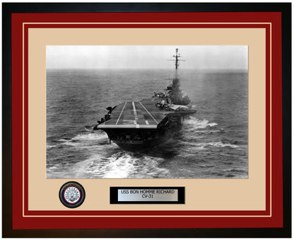 USS BON HOMME RICHARD CV-31 Framed Navy Ship Photo Burgundy