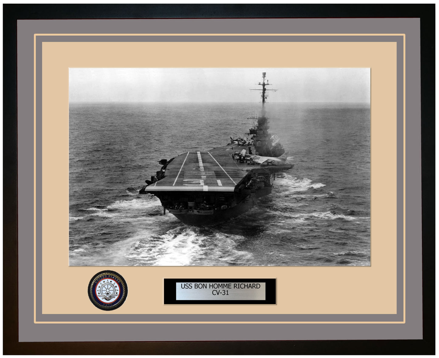USS BON HOMME RICHARD CV-31 Framed Navy Ship Photo Grey