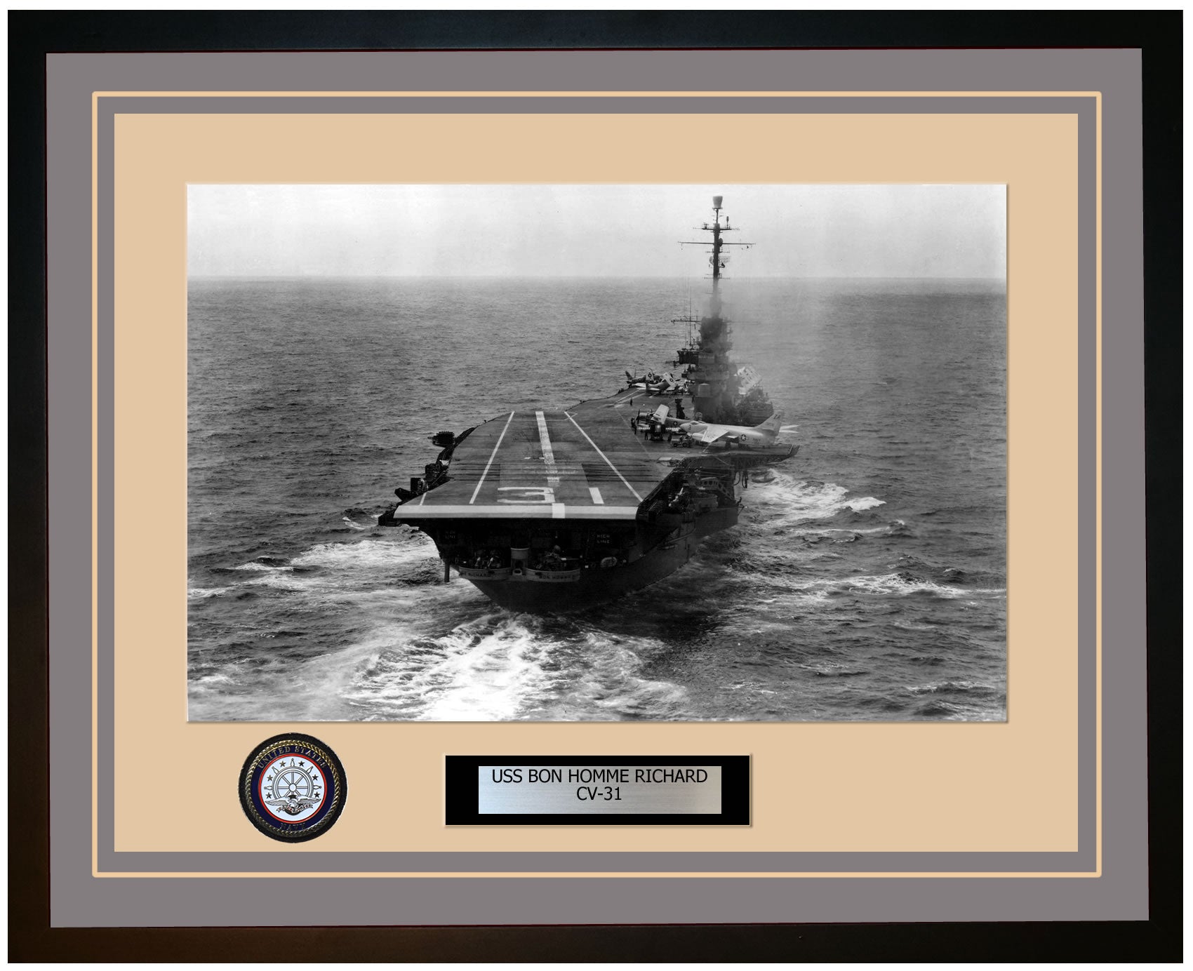 USS BON HOMME RICHARD CV-31 Framed Navy Ship Photo Grey