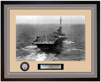 USS BON HOMME RICHARD CV-31 Framed Navy Ship Photo Grey