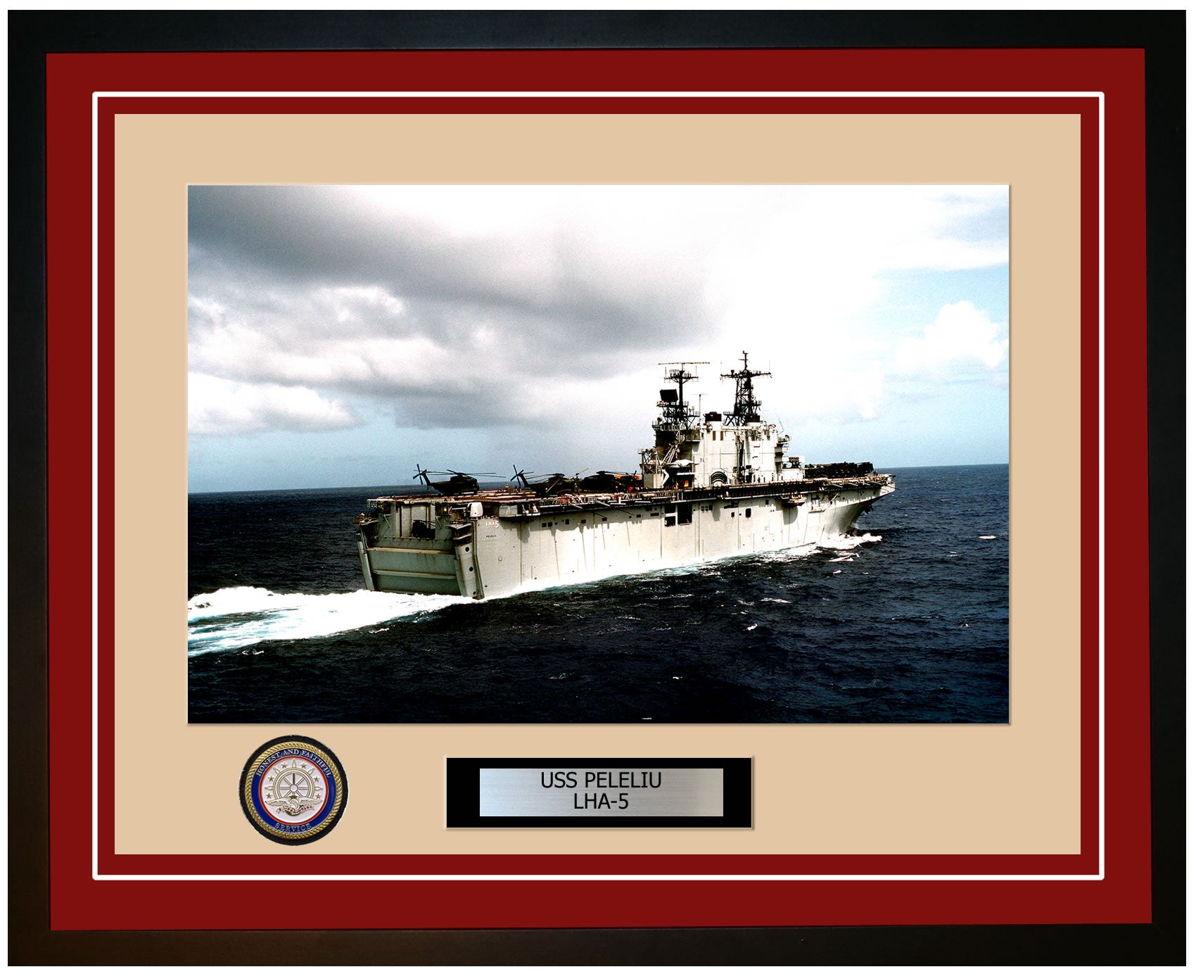 USS Peleliu LHA-5 Framed Navy Ship Photo Burgundy