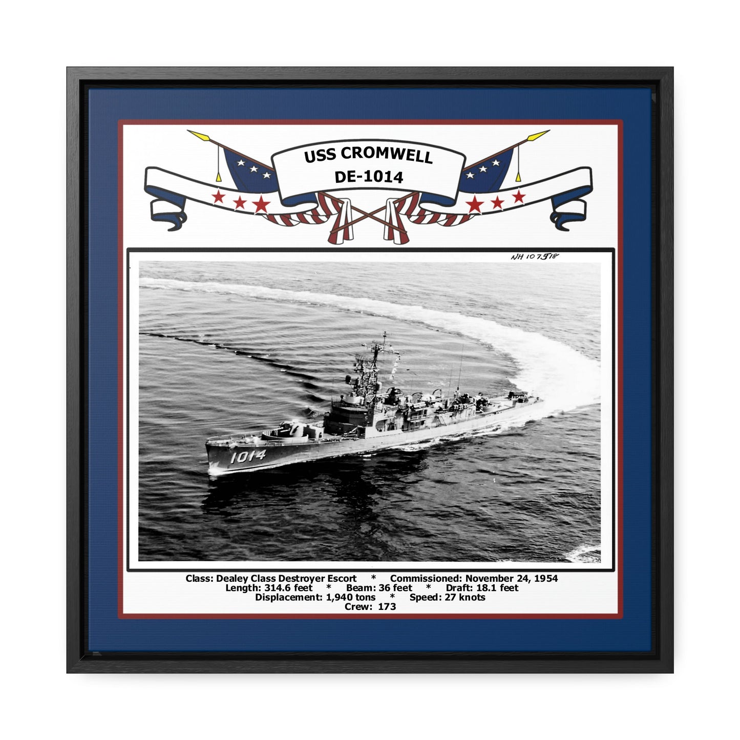 USS Cromwell DE-1014 Navy Floating Frame Photo Front View