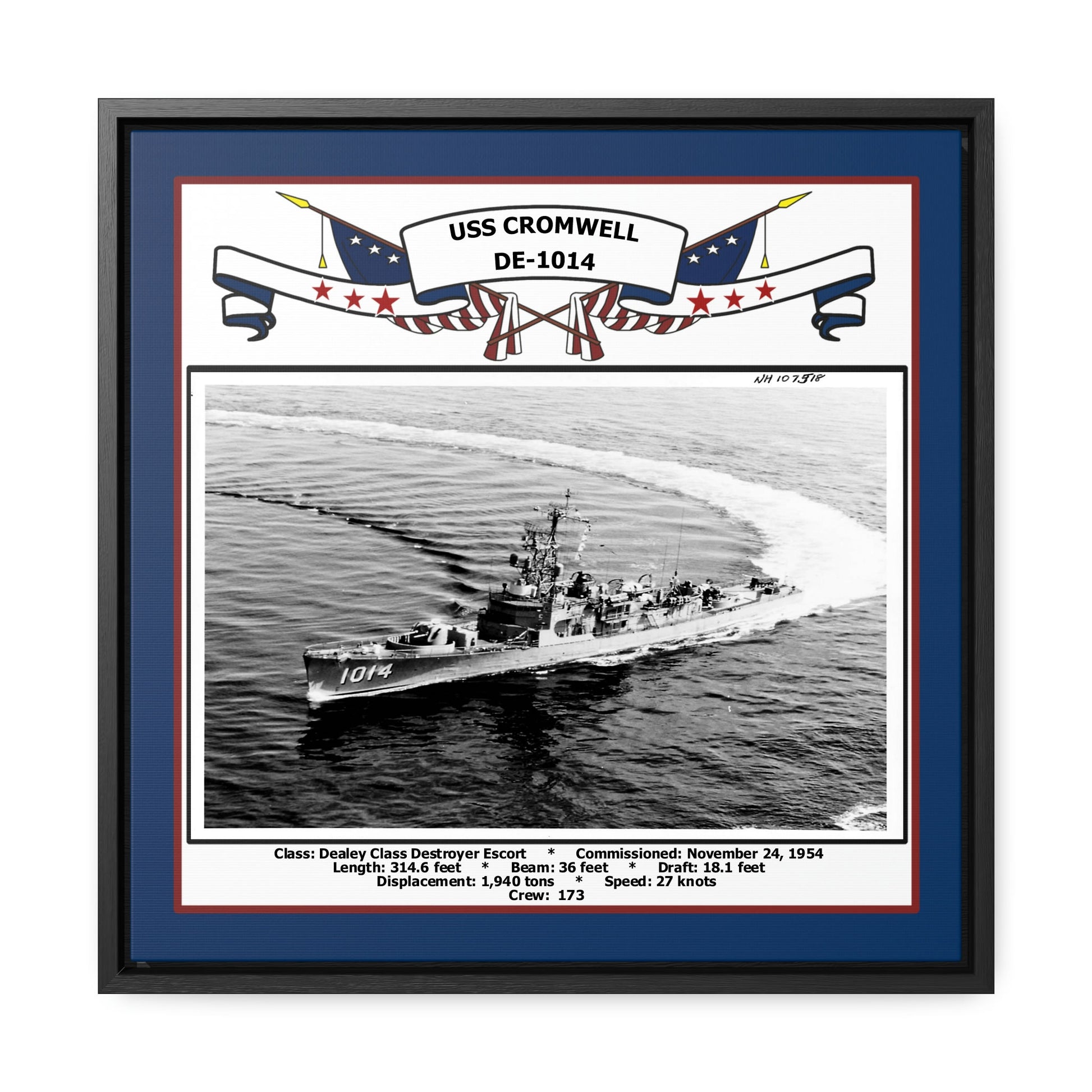 USS Cromwell DE-1014 Navy Floating Frame Photo Front View