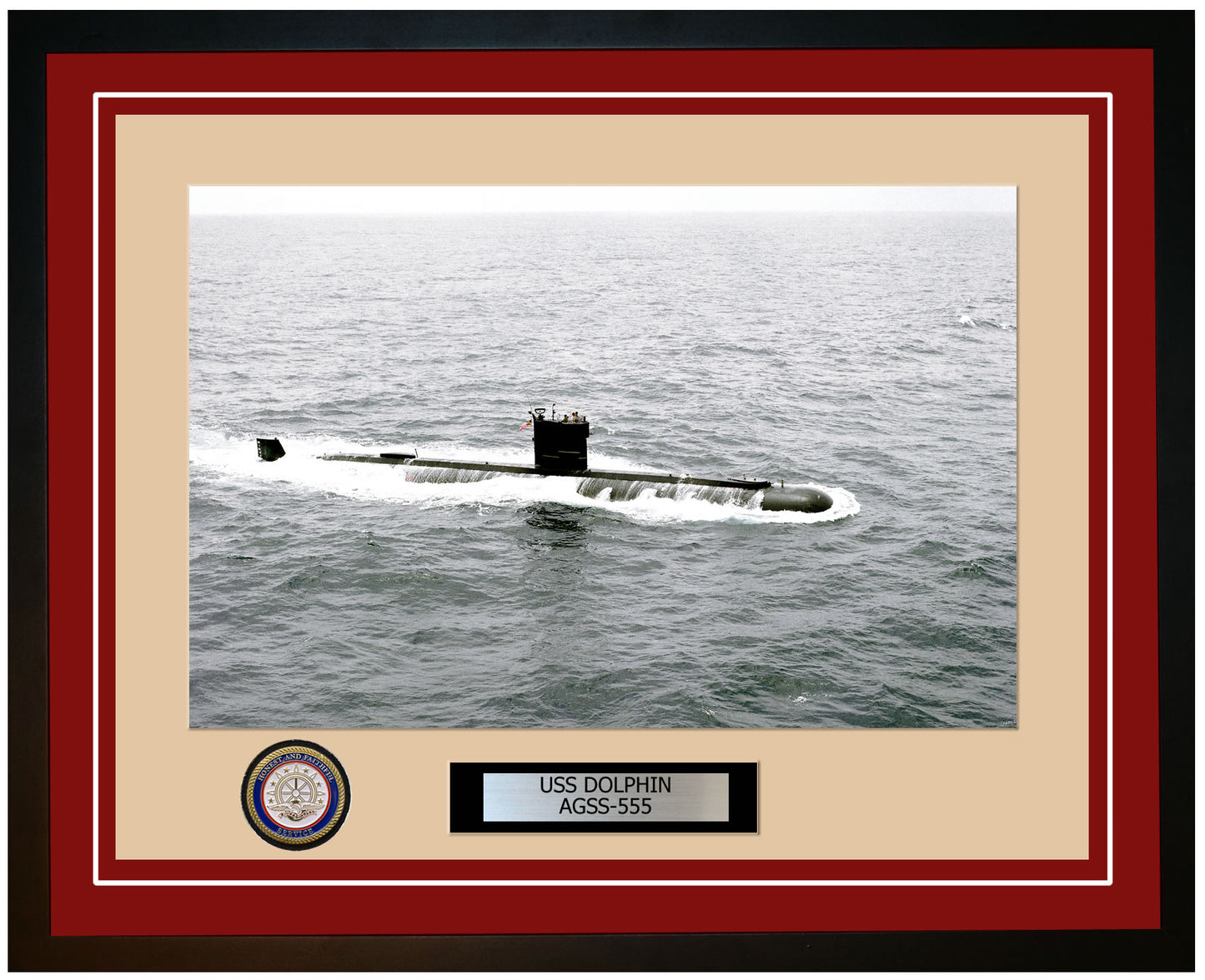 USS Dolphin AGSS-555 Framed Navy Ship Photo Burgundy
