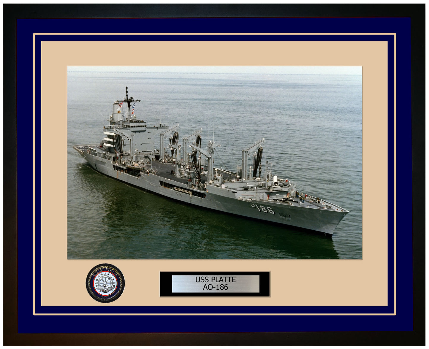 USS PLATTE AO-186 Framed Navy Ship Photo Blue