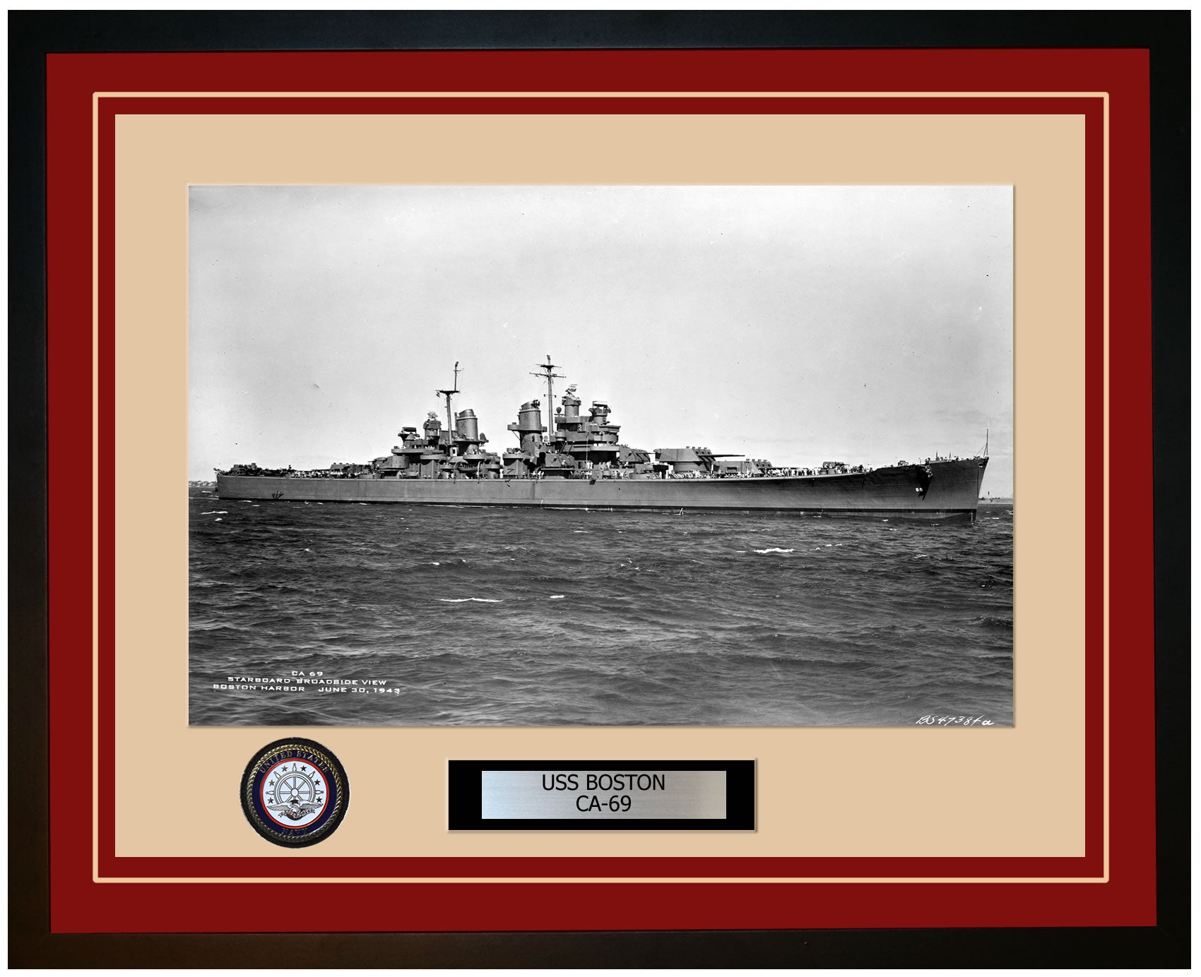USS BOSTON CA-69 Framed Navy Ship Photo Burgundy