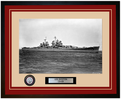 USS BOSTON CA-69 Framed Navy Ship Photo Burgundy