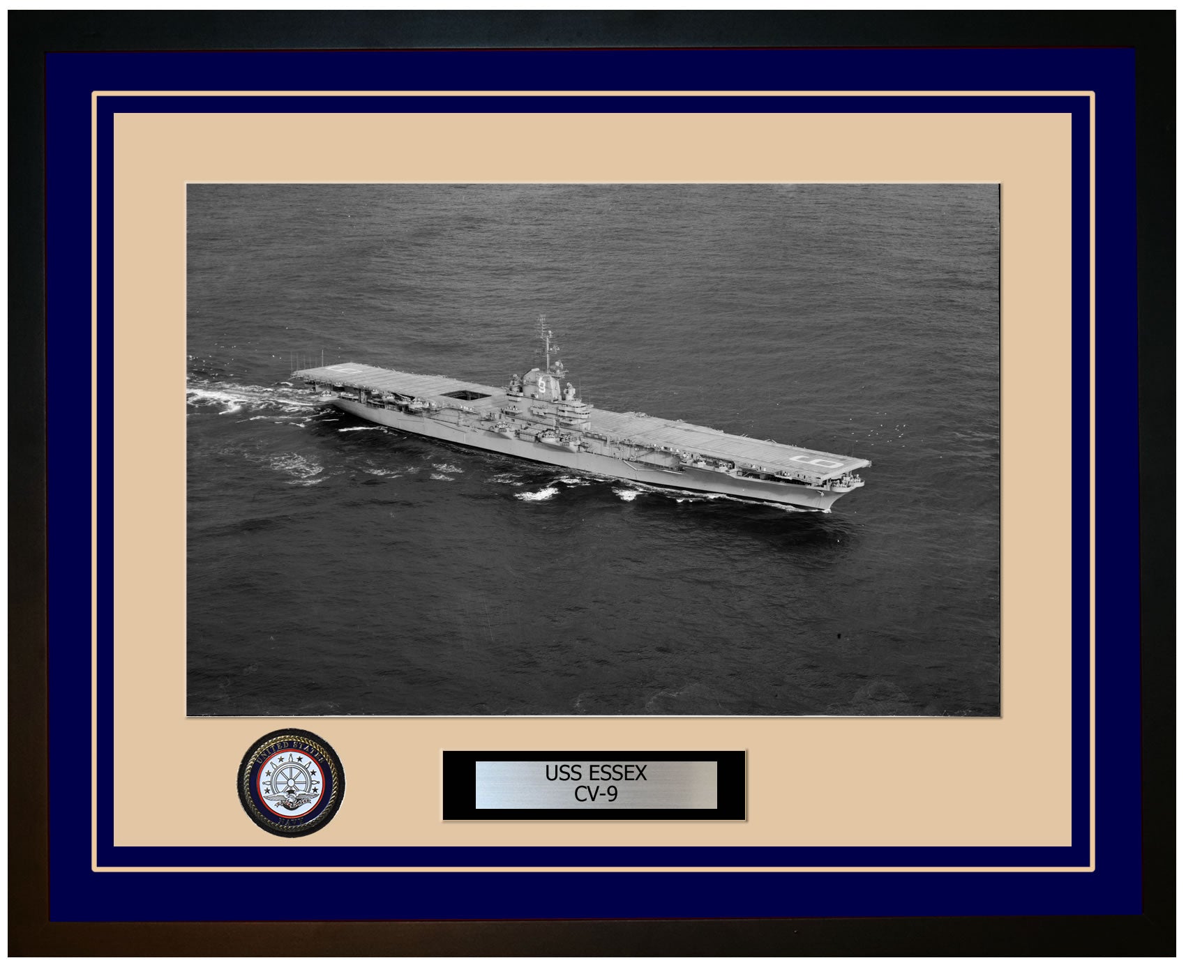USS ESSEX CV-9 Framed Navy Ship Photo Blue