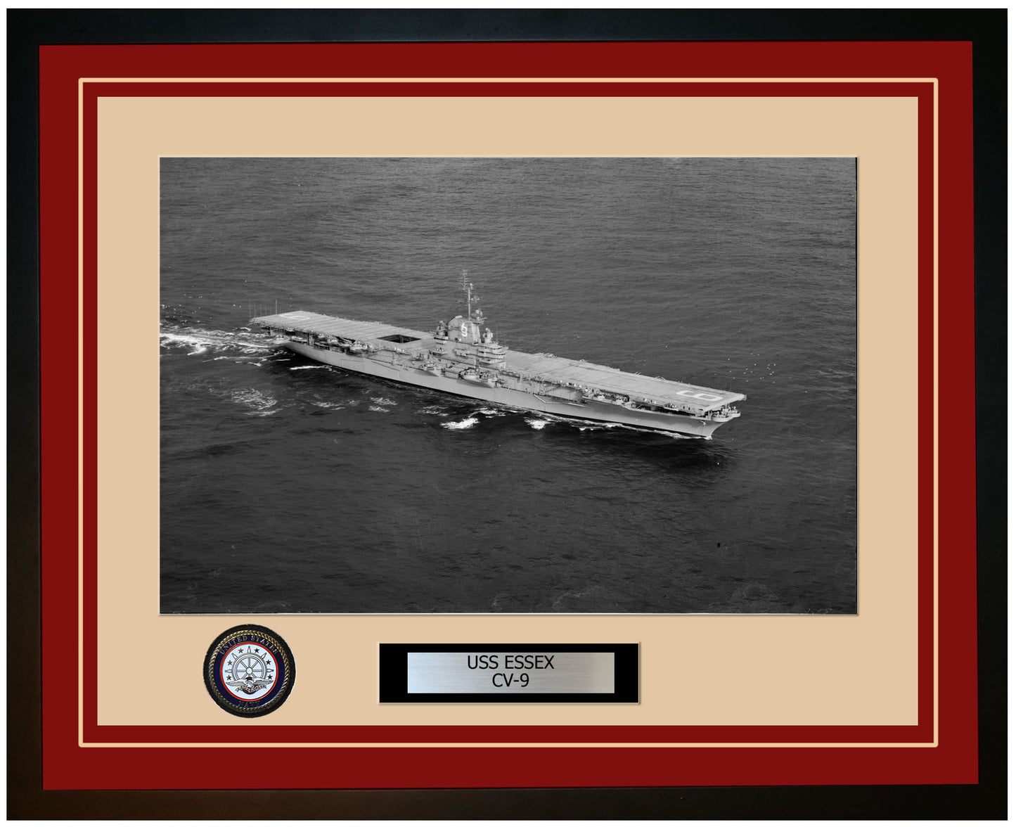 USS ESSEX CV-9 Framed Navy Ship Photo Burgundy