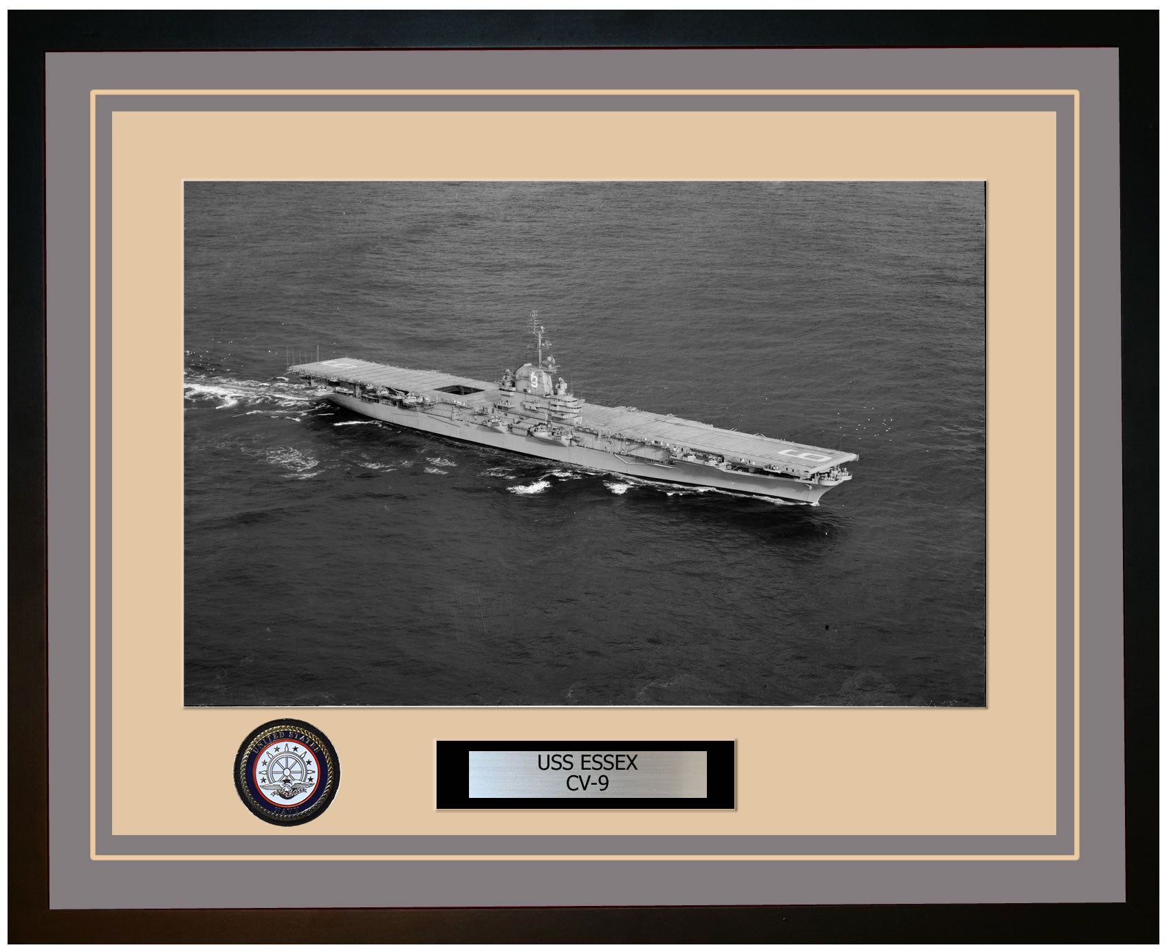 USS ESSEX CV-9 Framed Navy Ship Photo Grey