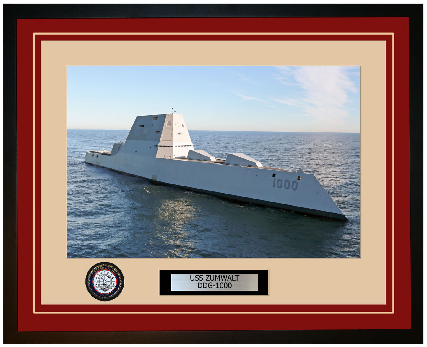 USS ZUMWALT DDG-1000 Framed Navy Ship Photo Burgundy