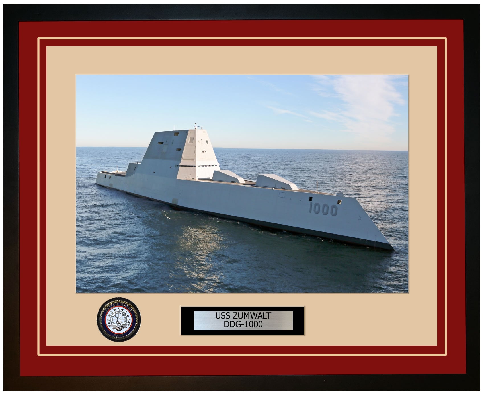 USS ZUMWALT DDG-1000 Framed Navy Ship Photo Burgundy