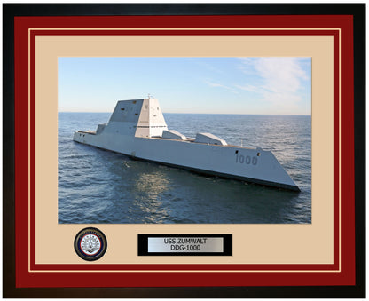USS ZUMWALT DDG-1000 Framed Navy Ship Photo Burgundy