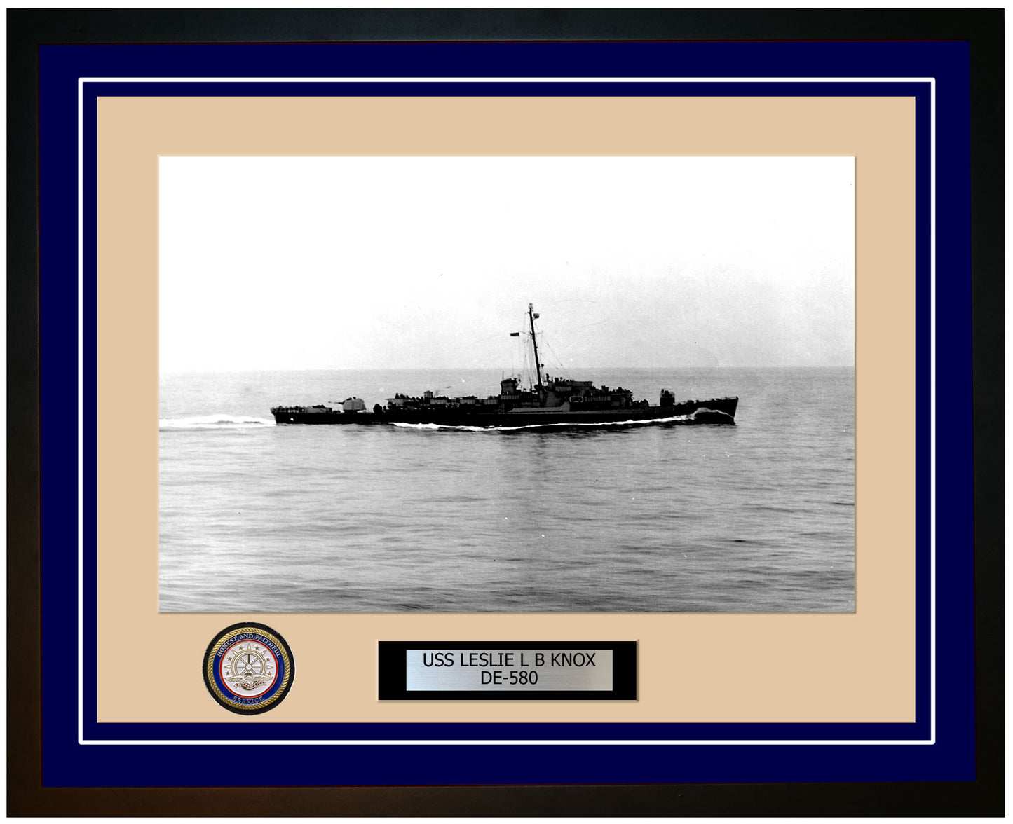USS Leslie L B Knox DE-580 Framed Navy Ship Photo Blue