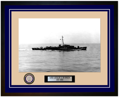 USS Leslie L B Knox DE-580 Framed Navy Ship Photo Blue
