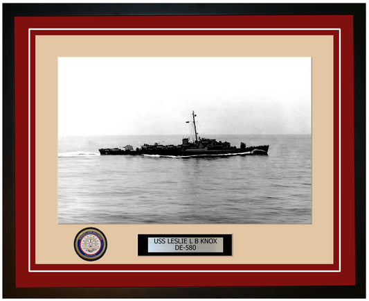 USS Leslie L B Knox DE-580 Framed Navy Ship Photo Burgundy